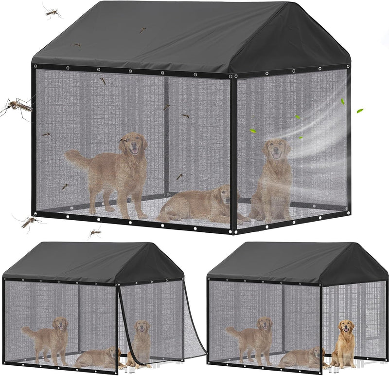 Outdoor Dog Kennel Side Shade Screen Only, Fits 8' x 4' x 6' Cage, 95% Sun Shade Cover Breathable Mesh, Mosquito Barrier