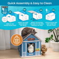 Deluxe Heated Cat House for Winter - Weatherproof, Insulated, Easy Assembly, Cat Heating Pad, Dual Escape Doors, Outdoor & Indoor Cat House - Blue Tiles Pethouse