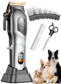 Dog Clippers for Grooming, Dog Grooming Kit for Heavy Thick Hair, Low Noise Cordless Pet Hair Trimmer with Stainless Steel Blade, Professional Rechargeable Hair Trimmer for Dogs and Cats M-Silver