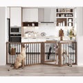 Vantas Folding Pet Gate 96" Wide, 30" Tall No-Assembly Wooden Dog Gate with Door Walk Through, Freestanding Puppy Safety Fence, with 2PCS Support - Brown