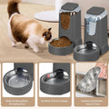 2 Pack Automatic Cat Feeder and Gravity Stainless Steel Water Dispenser, Dog Food Feeder and Waterer Set for Small Medium Puppy Kitten Pets (1 Gallon x 2, Gray)