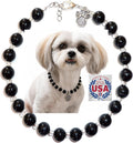 Hidden Hollow Beads Handmade USA Adjustable Beaded Pet Collar, Bling Jewelry Necklace, Paw Print Charm, Small Medium Dog