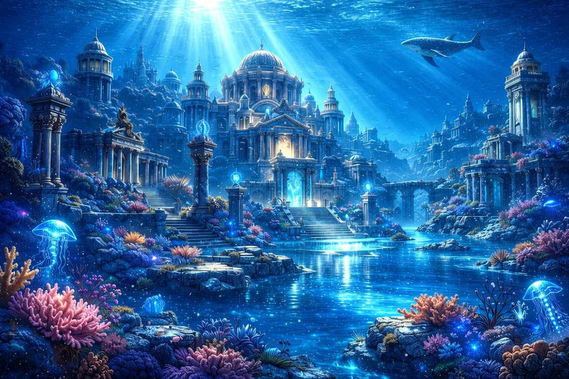 Dreamy Undersea Garden Palace PVC Fish Tank Background 24x12 Inches Underwater Ruins Aquarium Terrarium Background Beard
