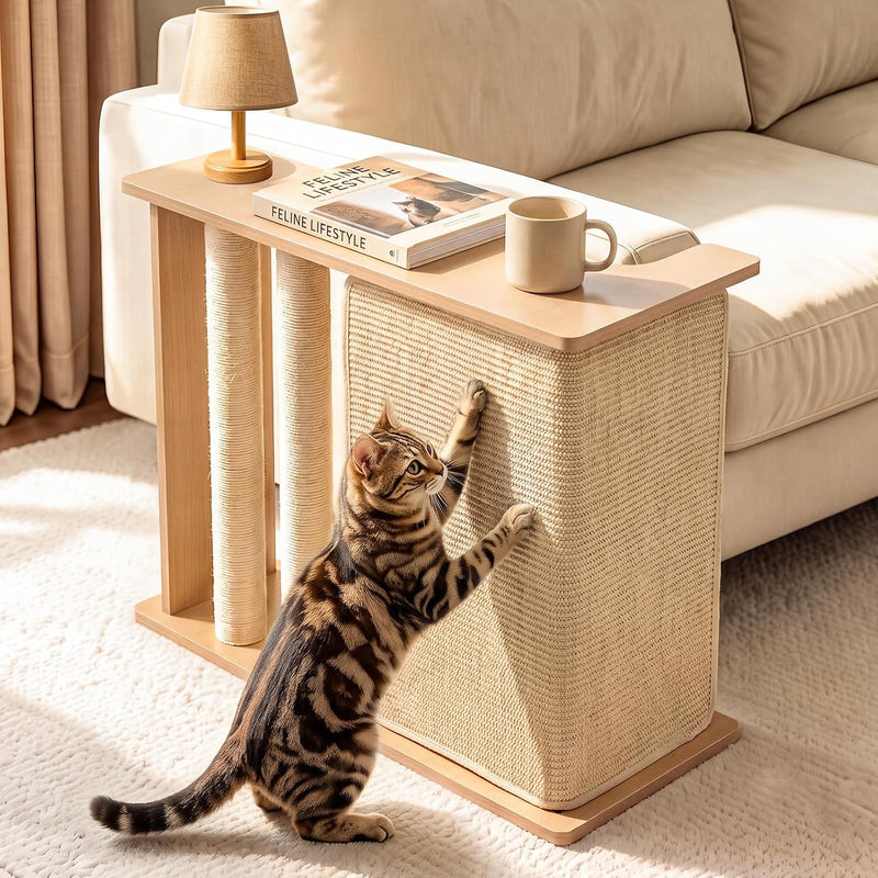 Cat Corner Side Table Scratcher, 2-in-1 Couch Protector from Cat Claws with Scratching Posts, Sturdy Wood Frame & Replac