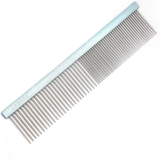 Metal Dog Grooming Comb for Shedding Tangles,Knots,Mats.Dog Combs With Long Wide Tooth for Long Thick Curly Hair Metal Pet Comb for Poodles and Goldendoodles Dematting.7.5INCHES.(Blue)
