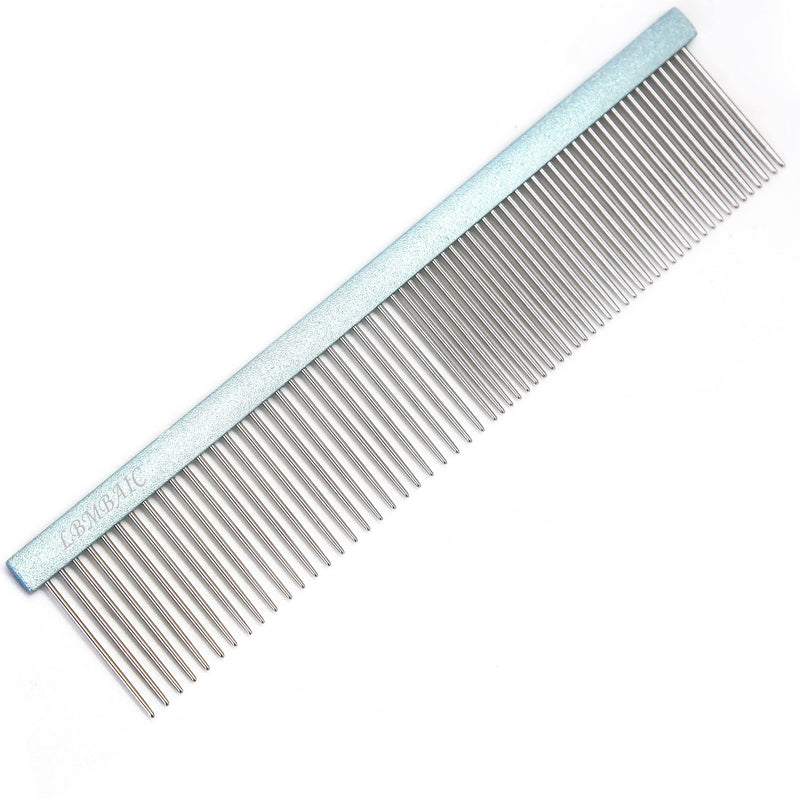 Metal Dog Grooming Comb for Shedding Tangles,Knots,Mats.Dog Combs With Long Wide Tooth for Long Thick Curly Hair Metal Pet Comb for Poodles and Goldendoodles Dematting.7.5INCHES.(Blue)