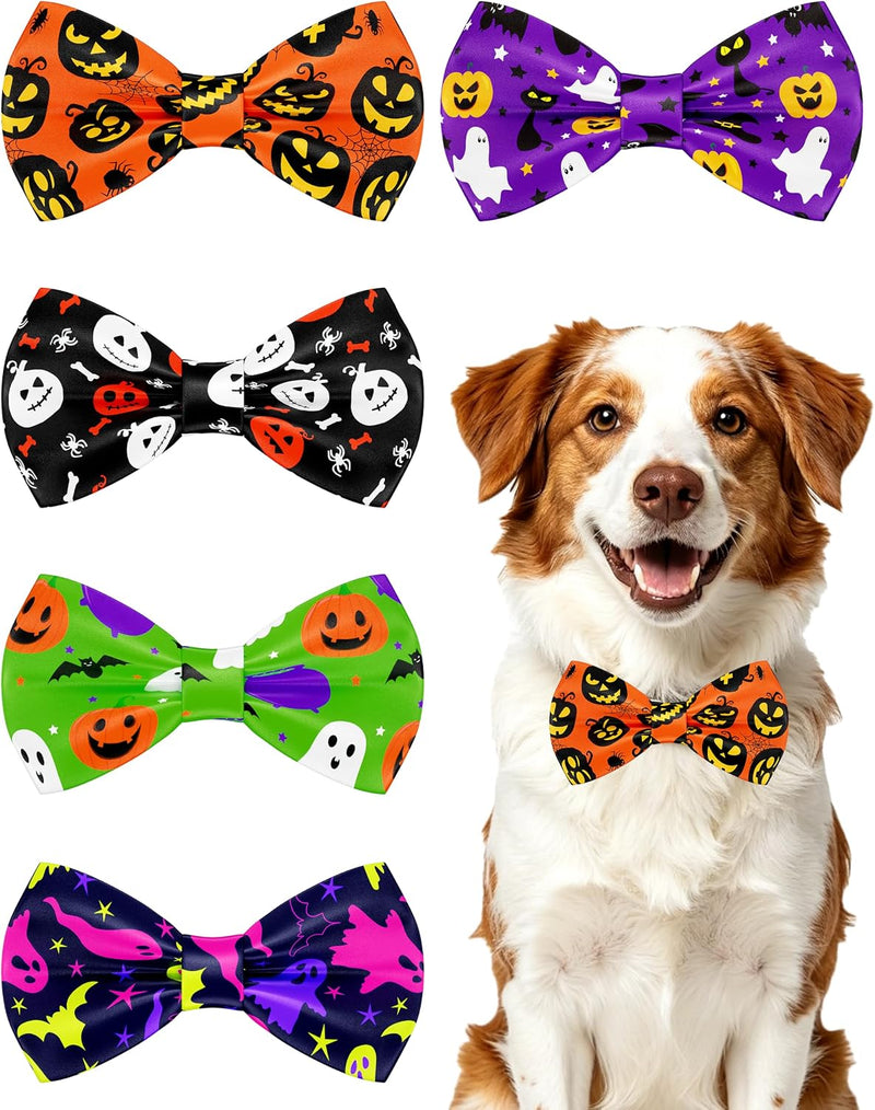 PET SHOW 5 Pack Halloween Dog Bowties for Large Dogs Slide on Collar