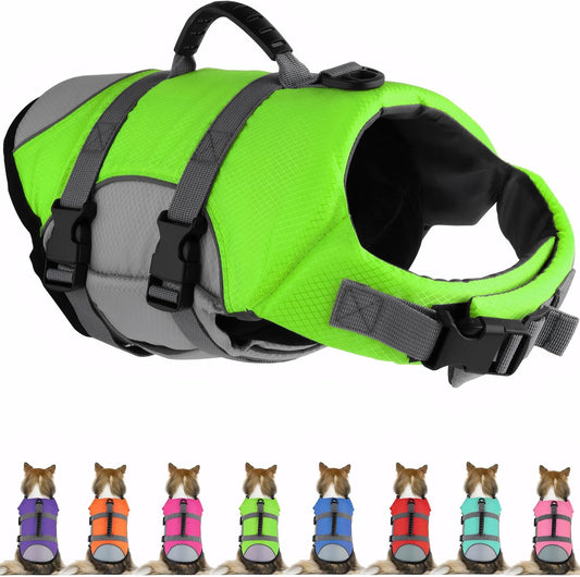 Mklhgty Dog Life Jacket, Reflective Adjustable Dog Life Vest with Rescue Handle for Swimming and Boating, Ripstop Pet Sa