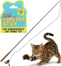 Forever Stick - Unbreakable Cat Wand Toy | Solid 1-Piece Fiberglass Rod - Bends, Doesn’t Break | 3-Year Warranty | 36 Inch Cat Fishing Pole Toy with Spinning Feather Toy | 2-in-1 String Toy and Teaser