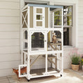 Ketive 64" Large Wooden Catio Outdoor Cat Enclosure, Window Cat House with Wheels & 3 Platforms, Kitty Cage with Weatherproof Roof for Multiple Cats (Gray)