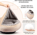 GASUR Small Dog & Cat Bed, 23'' Donut Pet Bed Mat with Hooded Blanket, Anti-Anxiety Burrow Cave Bed, Cozy Puppy Bed, Mac