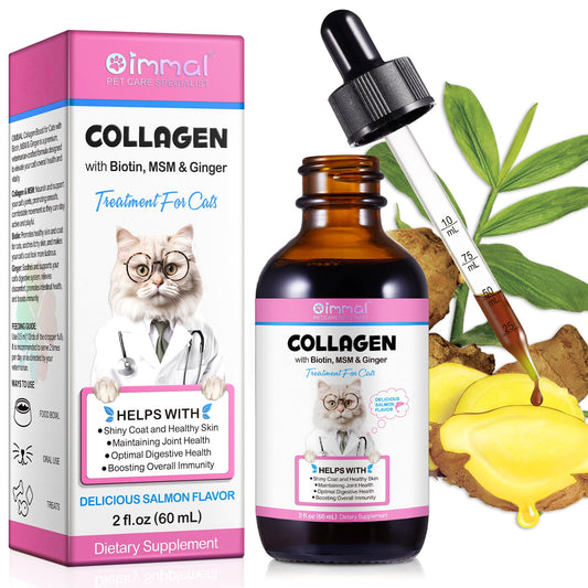 Collagen for Cats, Cat Collagen Liquid Drops for Cats with Biotin, MSM & Ginger Digestive & Immunity Support, Itch Relief, Skin & Coat and Joint Health, Cat Supplement 60ml