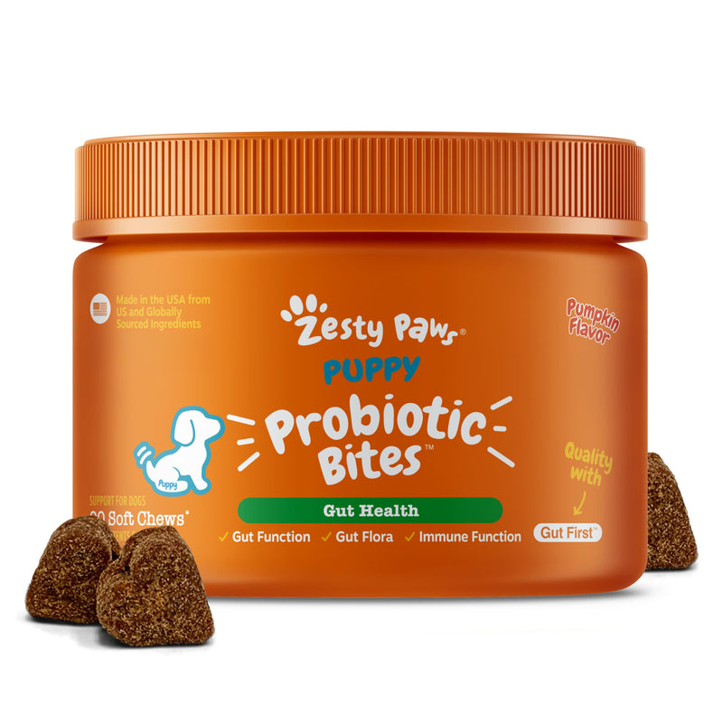 Zesty Paws Puppy Probiotics for Dogs - for Digestive Health, Gut Flora & Immune System Support - Dog Probiotics for Puppies with Bacillus subtilis & Pumpkin - 90 Count
