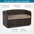 Paws & Purrs Cat Sofa Bed with Storage Drawer, Espresso Finish, 31.5″ x 15.75″ x 19.25″ | 3″ Foam Cushion with Washable 