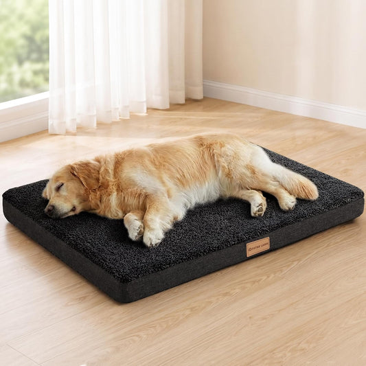 Patas Lague Orthopedic Dog Bed Large Sized Dog 36''X24'',Soft Waterproof Egg Crate Foam Medium Pet Crate Beds Mat with Removable Washable Cover and Non-Slip Bottom, Black