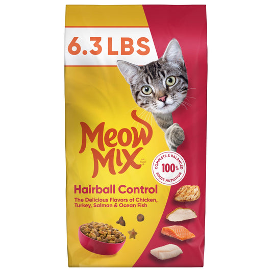 Meow Mix Hairball Control Dry Cat Food for Adult Cat, 6.3 lb. Bag