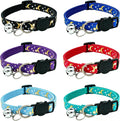 6Pack Cat Collars Quick Release Star Moon Pattern Reflective Kitten Collar with Bell & Safety Release