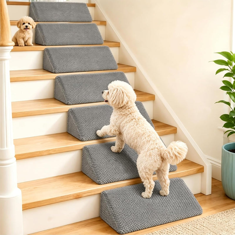 Dog Ramp for Stairs for Small, Senior, Injured Dogs & Cats, Non-Slip Self-Sticky Adhesive Pads, Washable Removable Cover