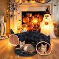 Halloween Cat Tunnel,33.8”Cat Beds Cave for Indoor Cats with Hanging Ball