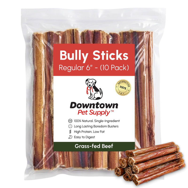Downtown Pet Supply Bully Sticks for Dogs - Natural 6 Inch Beef Chews, Odor-Free & Rawhide-Free, Long Lasting Dog Treats for Aggressive Chewers - Healthy, Safe & Delicious Chews Dogs Love (10 Pack)