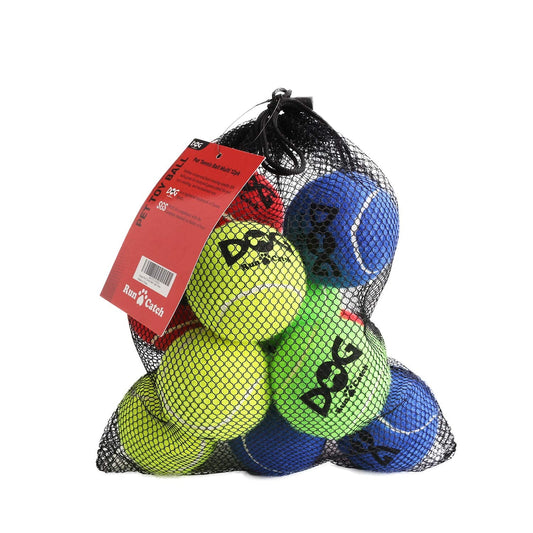 INSUM Tennis Balls for Dogs - 12 Pack 2.5'' Durable Non-Toxic Outdoor Dog Toys Balls with Mesh Bag, SGS Certified, Colorful Fetch Toys, Medium Large Breeds (Non Squeaky)