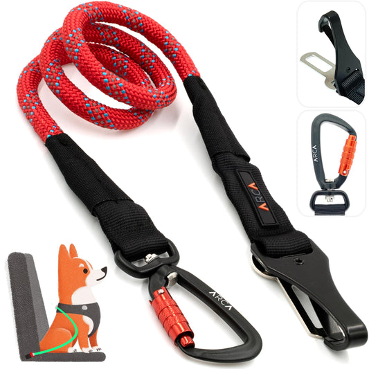 Dog Seat Belt for Car | Universal Pet Car Seatbelt with Reflective Climbing Rope, Aviation Aluminum Carabiner with 360° Swivel & Auto-Lock, Secure Safety Restraint (Canyon Red 360°)