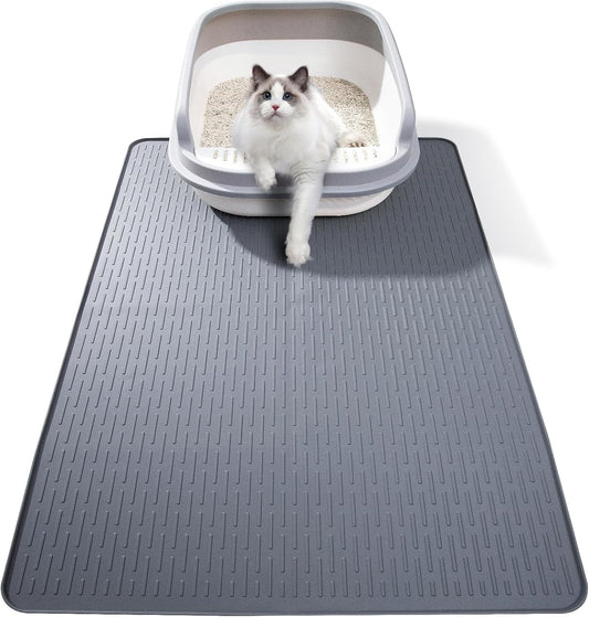 Silicone Cat Litter Mat, Waterproof, Raised Edge, 28 x 20 in, Gray