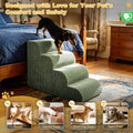 Olaivy Dog Stairs for Small Dogs 17.7" H, 4-Step Dog Ramp for Aged and Injured Dogs, Foam Pet Stairs for Cats to Get on Bed, Couch or Chair, Non-Slip, Steady, Washable Cover, Green