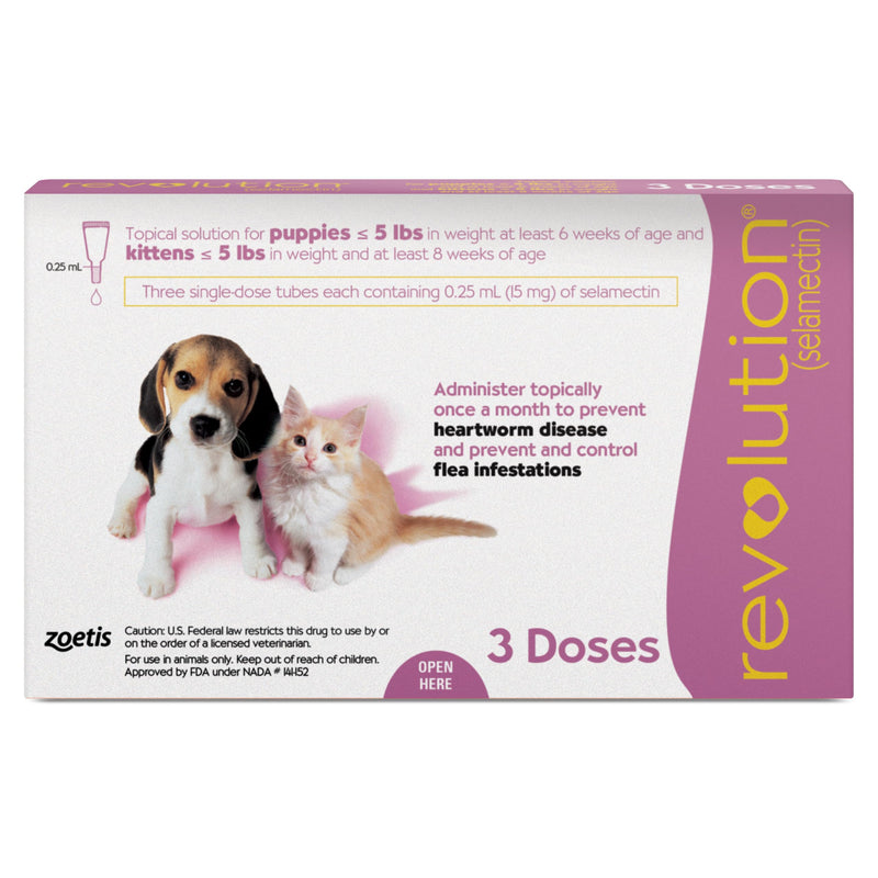 Revolution (selamectin) Topical Solution for Puppies & Kittens, Up to 5 lbs (Mauve), 3 Tubes