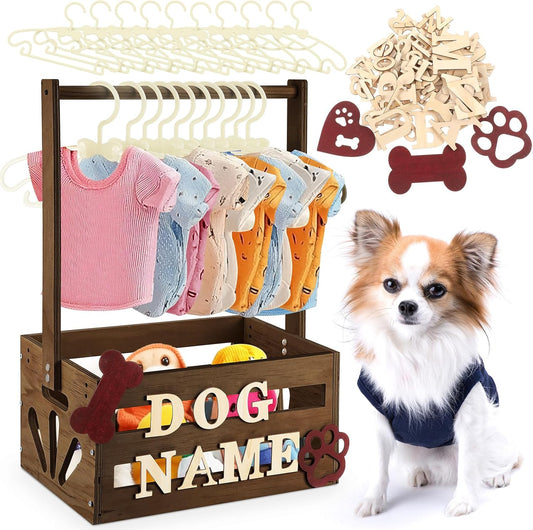 Wooden Dog Closet, Pet Wardrobe with Hanging Rod for Small Dog