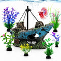 7 Pcs Shipwreck Aquarium Decorations Aquarium Plants for Fish Tank Decor