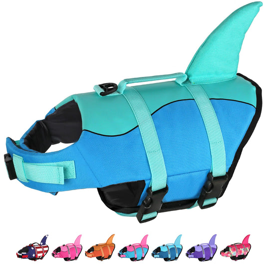 Dogcheer Dog Life Jacket, Cute Shark Dog Life Vest for Swimming Boating with Superior Buoyancy and Rescue Handle, Adjustable Puppy Floating Swim Vest for Small Medium Large Dogs - Pool Blue, XS