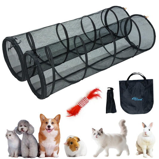 ITENT Cat Play Tunnel-for Indoor and Outdoor, Cat Play House, Cat Enclosures Easy to Connect with Two Zipper Doors,Product Size 59'' x 18'',2pcs /Set,Black,2 Packs