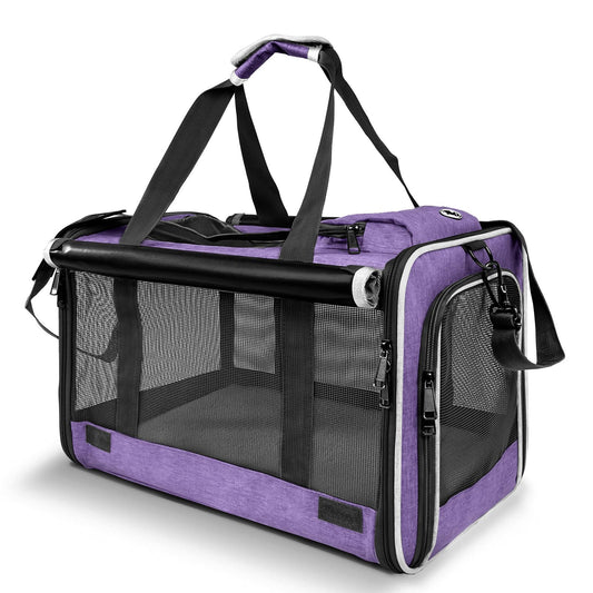 GAPZER Carrying Bag for Yorkie Dog Travel Kennel Ventilated Softside Pet Carrier Tiny Dog Crate for Teacup Poodle 12lb Large Kitty Transport Cage with Cover Chihuahua Supply Purple