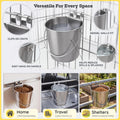 2 Quart Dog Water Bucket Flat Sided Stainless Steel with Hooks