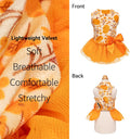 Fitwarm Pumpkin Flower Dog Dress, Thanksgiving Outfit for Small Dogs Girl, Fall Pet Outfit, Beige, Orange, Small
