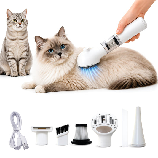 FurSo Cat Grooming Vacuum Kit, 5-in-1 Cordless Pet Grooming Vacuum for Cats & Dogs, 6000PA Pet Hair Vacuum, Low-Noise Deshedding Brush, 3-Speed LCD, Hair Remover, Type-C Charge