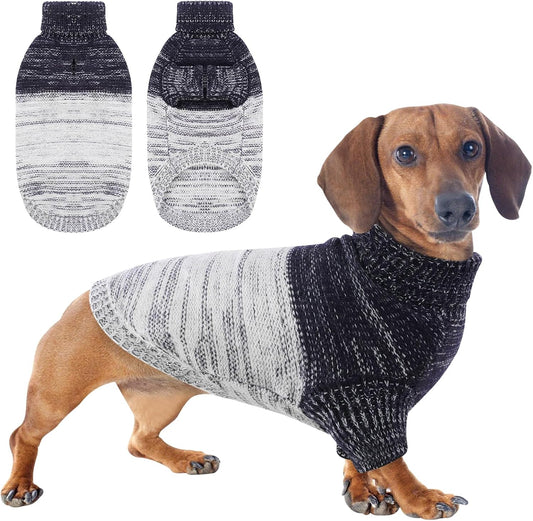 Queenmore Knitted Pullover Dog Sweater, Turtleneck Pet Cat Sweater, Cold Weather Puppy Clothes Stitching Knitwear with L