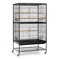 Prevue Pet Products Steel Bird Flight Cage with Wheels - Large Birdcage for Parakeets, Canaries, Finches, Cockatiels, Lovebirds, & Green Cheek, Metal Standing Birdcage - Black, Large
