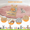 Large Wooden Rabbit Bed, 2-in-1 Bunny Bed with Gray Star Mat