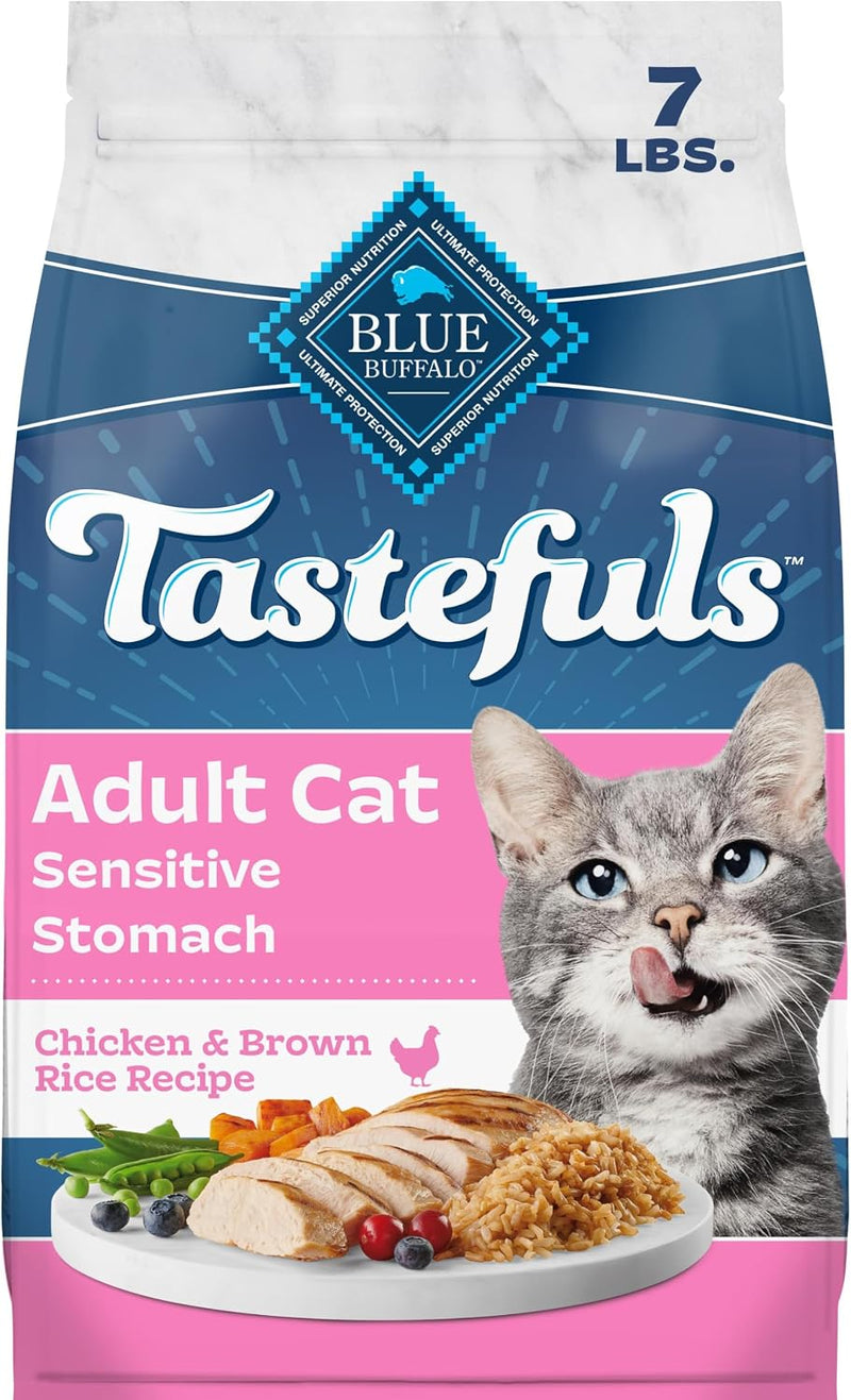 Blue Buffalo Tastefuls Adult Dry Cat Food Sensitive Stomach Formula, Made in the USA with Natural Ingredients, Chicken Recipe, 7-lb Bag