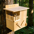 Extra-Large 3-Chamber Squirrel Nesting Box with Dual Platforms - Handmade 2-Story Solid Wood House for Squirrels & Chipm