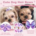 Naturahand 22 Pieces Cute Dog Hair Bows with Elastic Rubber Bands, Small Puppy Hair Accessories with Butterfly Flower Pearls Double Bow for Pets Dogs Cats Hair Grooming (Purple and Pink)
