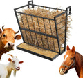 2-in-1 Wall Mount Hay Feeder, Black Grain Rack for Goats, Horses, Sheep