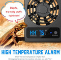 Reptile Ventilation Fan with Humidity Sensor and High-Temp Alarm, Fan Dehumidifier for Reptile Enclosure and Terrarium, 