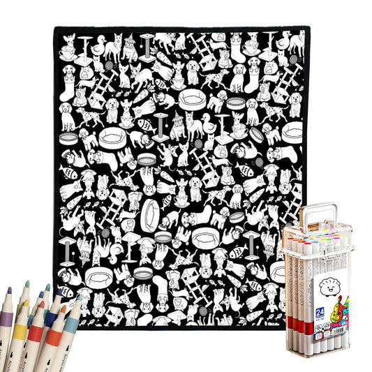 DIY Coloring Blanket for Adults – Color Your Own Blanket with 24 Markers, Washable Cozy Velvet Kit for Everyday Use & Home Decor that Adds a Unique Touch, Perfect for Birthday (Cats & Dogs)