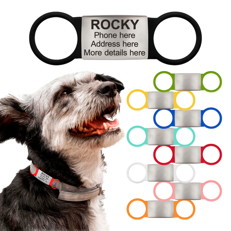 Slide On Pet Tag ID - Silent Custom Dog Tags - Name Tags Personalized - No Jingle Slide On Cat Tag ID - Engraved Collars