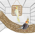 2Pcs Natural Sea Grass Parrot Mat - Foraging Chew Wall Toy with Climbing Rope & Hook, Hanging Play Pad for Lovebirds/Cockatoos/Budgerigars/Conures/Pigeons | 2 Sizes29.53x6.89 &7.48x7.48 Inches