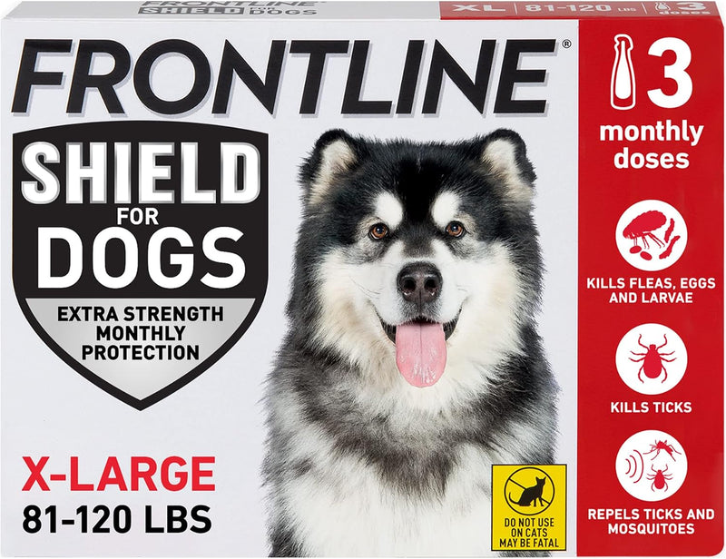FRONTLINE Shield Flea & Tick Treatment for Dogs 81-120 lbs. (Red) Count of 3