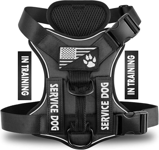 Service Dog Harness, Reflective Dog Vest Harness with Patches, Adjustable Soft Oxford Pet Harness, Inner Layer Mesh, Eas